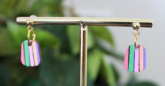 5-Colored Rainbow Small Rectangular Earrings