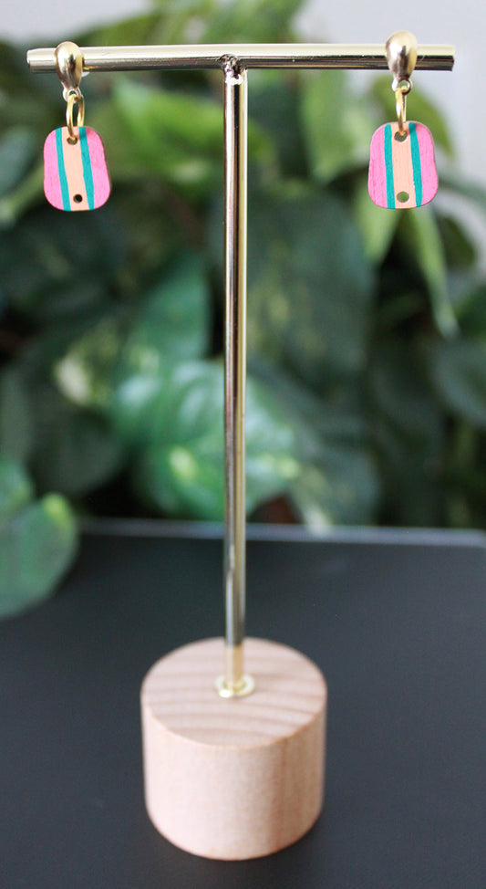 4-Colored Red Rainbow Small Rectangular Earrings