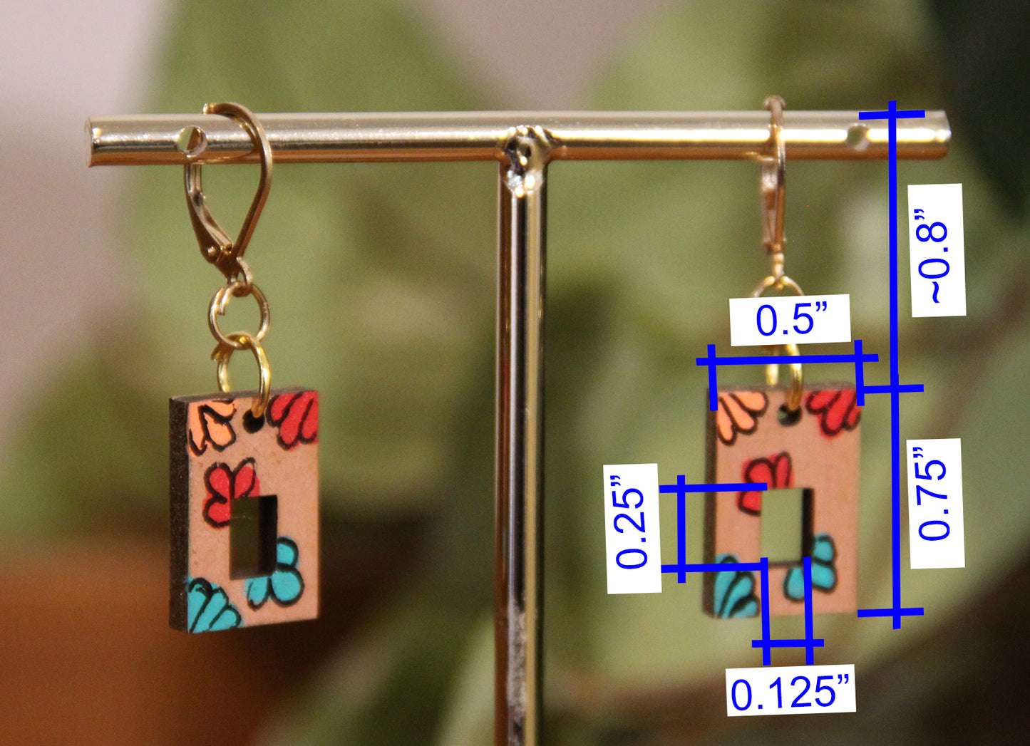 Small Floral Squarish Rectangular Earrings
