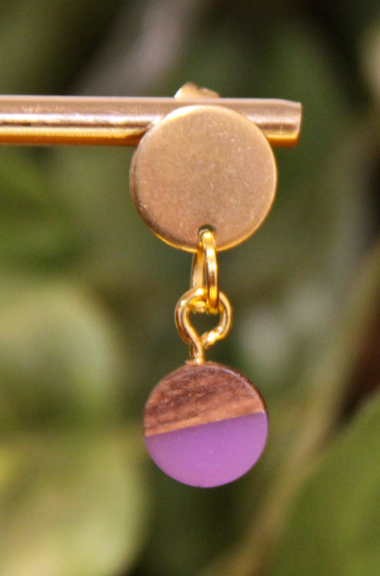 Small Purple Resin Wood Earrings