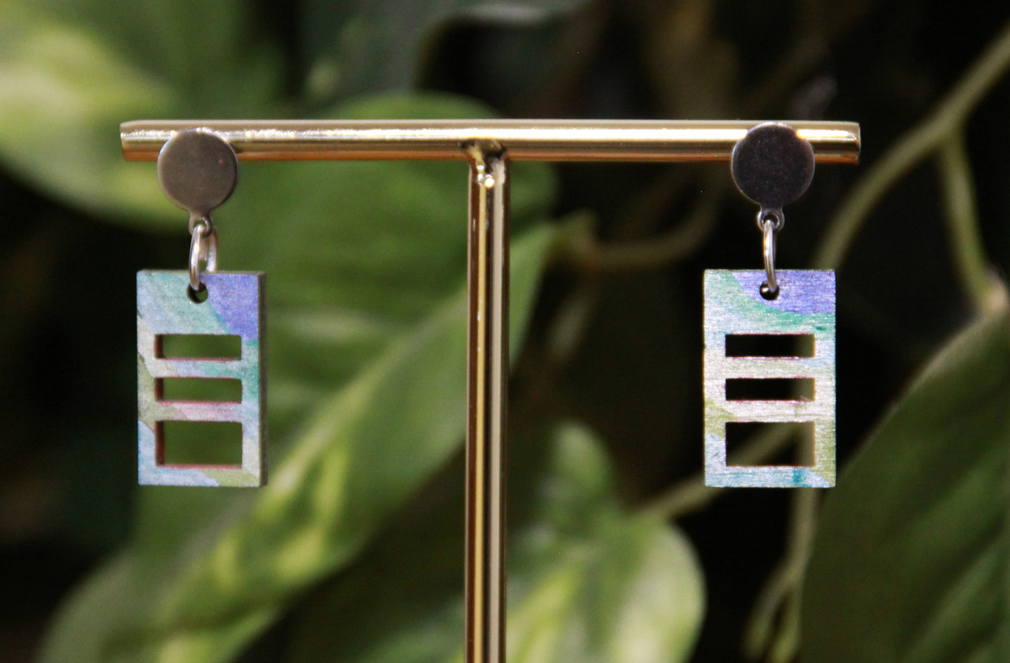 Small Blue Purple Squarish Rectangular Earrings