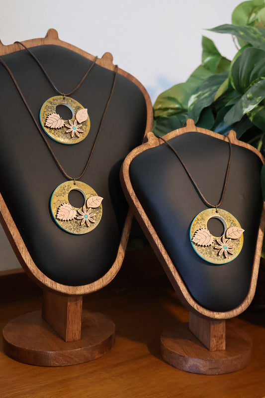 Botanical Whisper Gold Stenciled Pendant Necklace