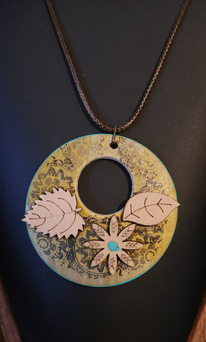Botanical Whisper Gold Stenciled Pendant Necklace