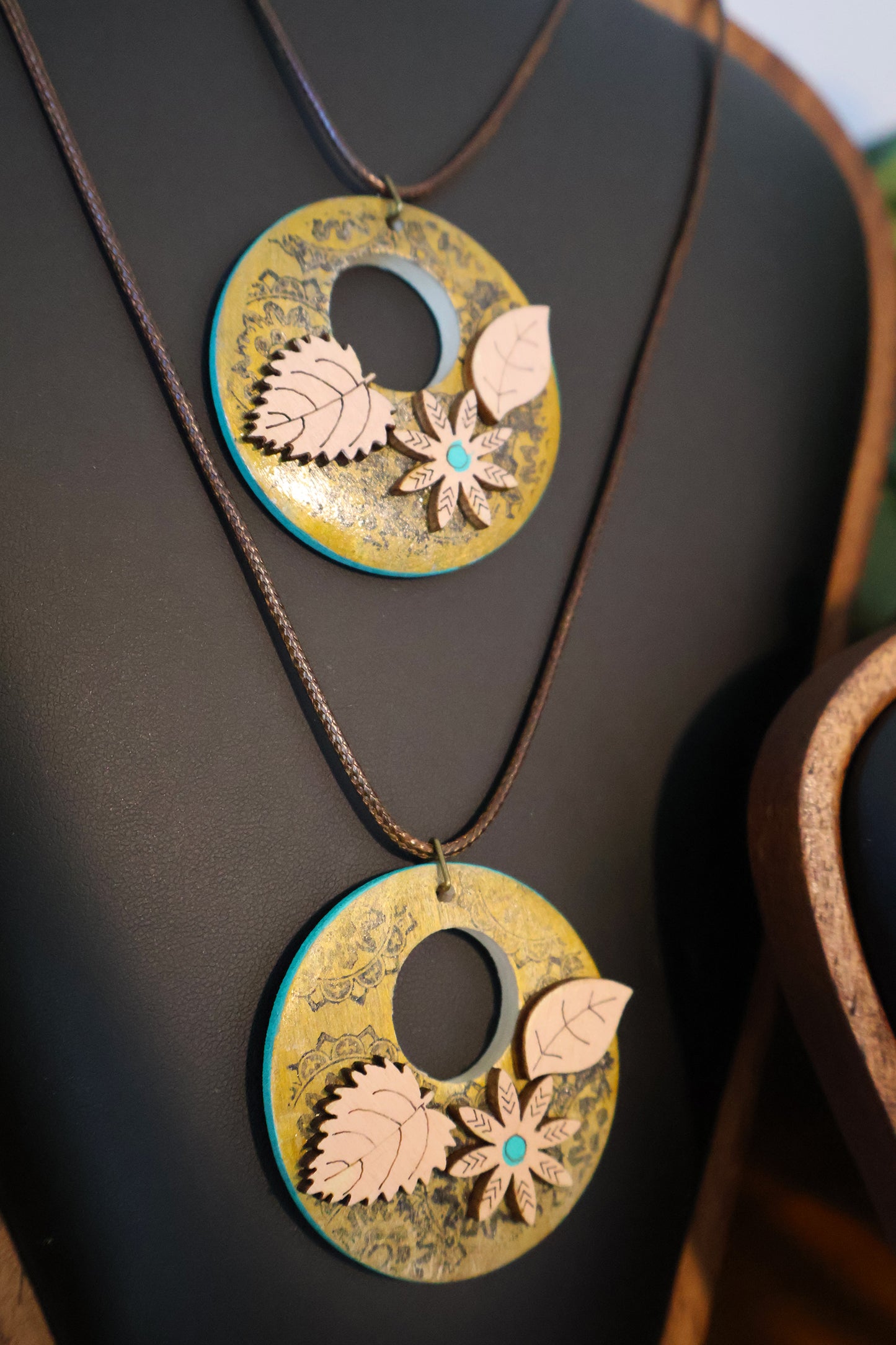 Botanical Whisper Gold Stenciled Pendant Necklace