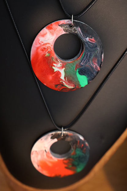 Holiday Swirl Acrylic Pour Pendant Necklace