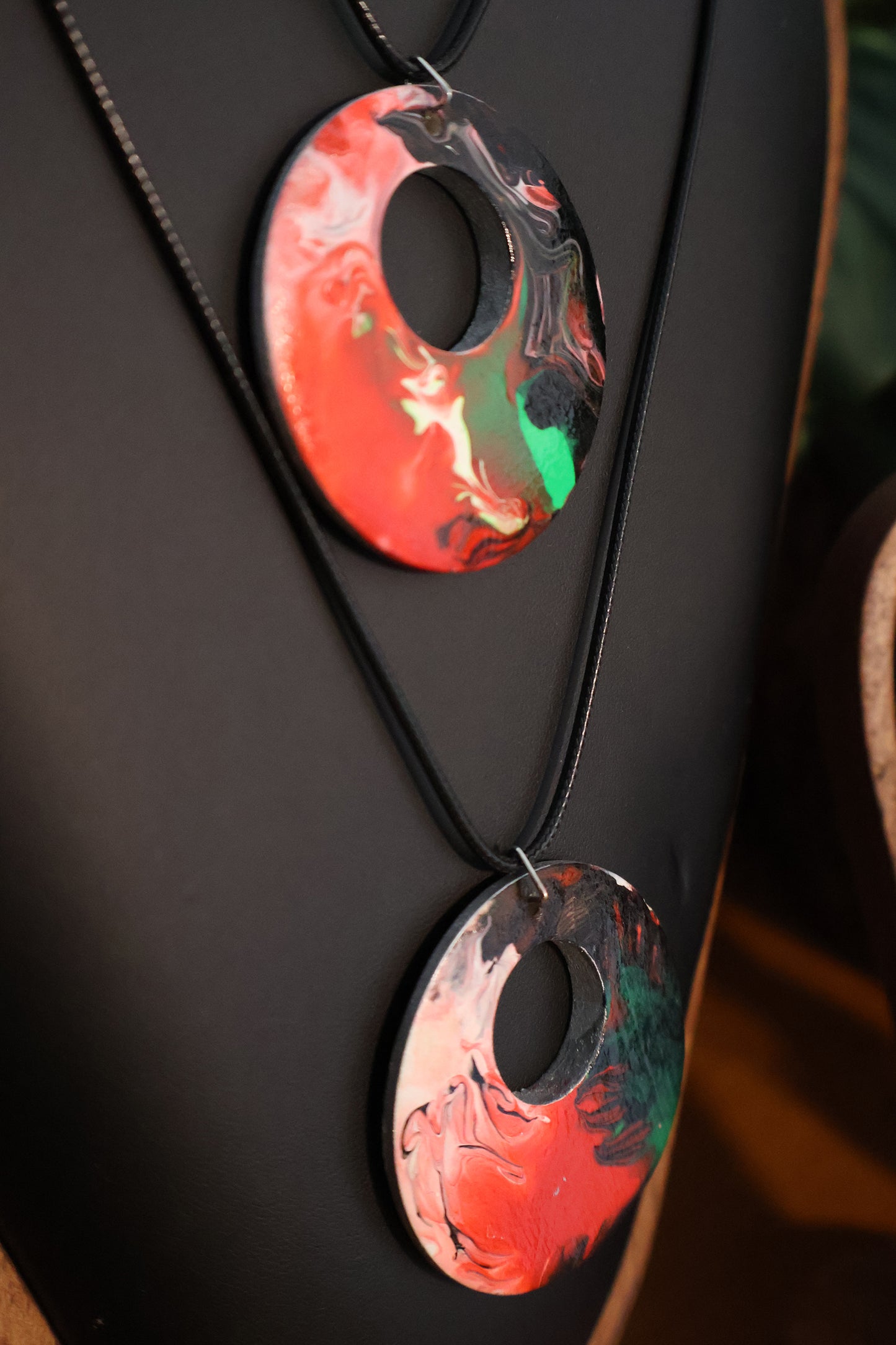 Holiday Swirl Acrylic Pour Pendant Necklace