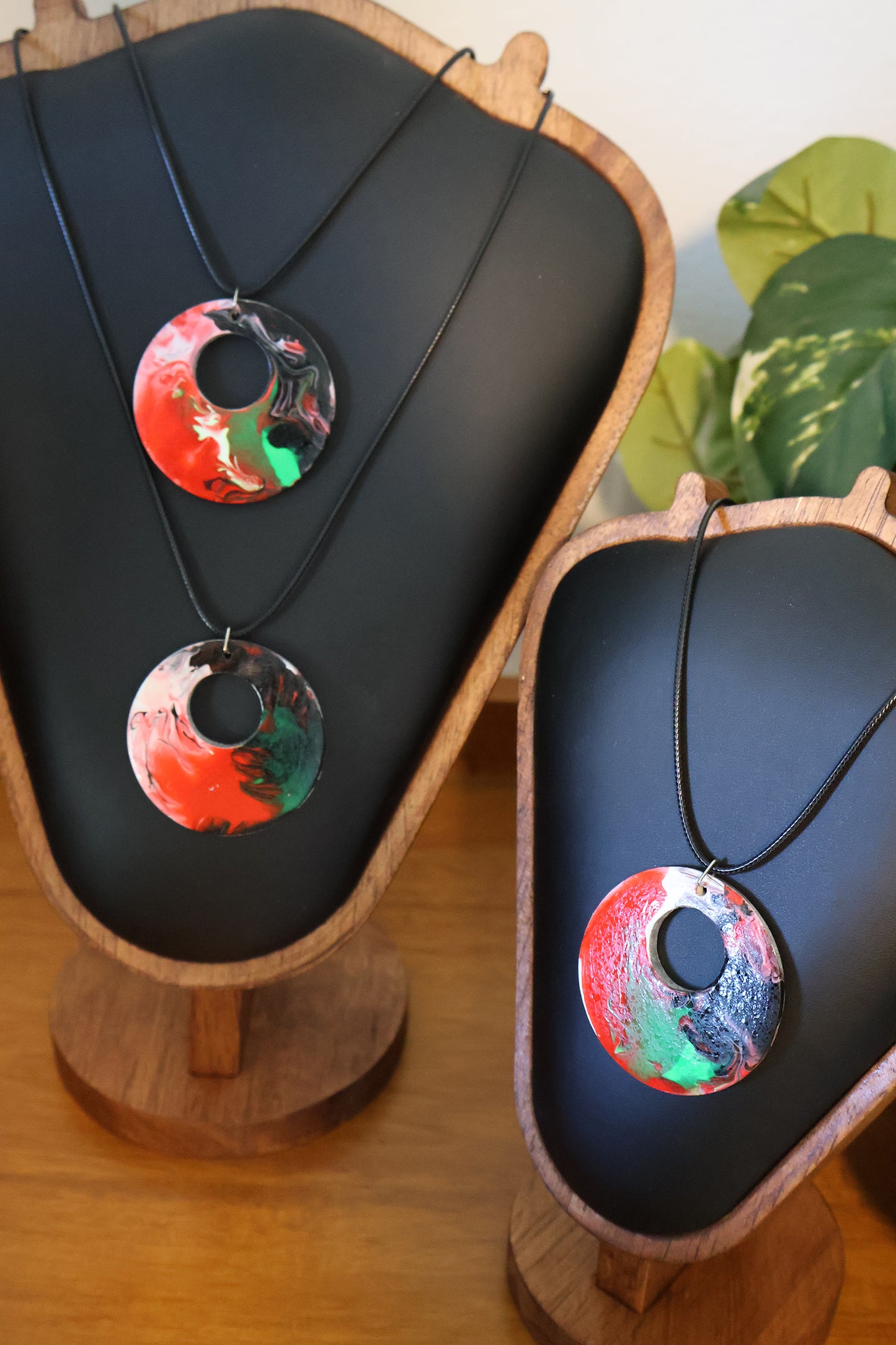 Holiday Swirl Acrylic Pour Pendant Necklace