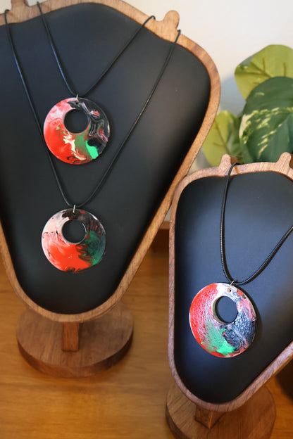 Holiday Swirl Acrylic Pour Pendant Necklace