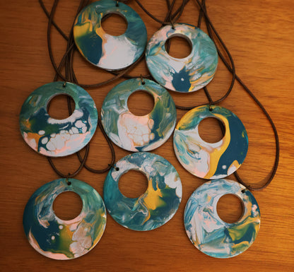 Ocean Mist Acrylic Pour Pendant Necklace