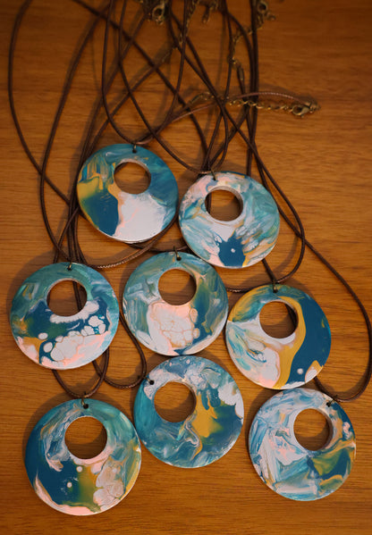 Ocean Mist Acrylic Pour Pendant Necklace