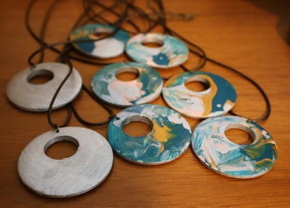 Ocean Mist Acrylic Pour Pendant Necklace
