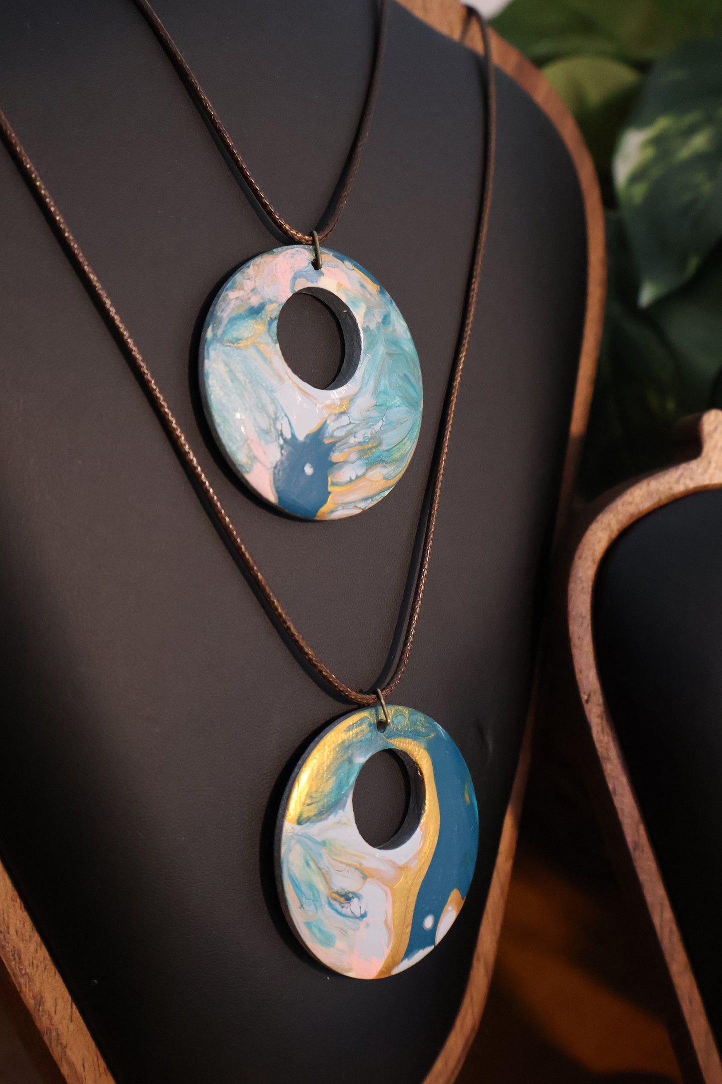 Ocean Mist Acrylic Pour Pendant Necklace