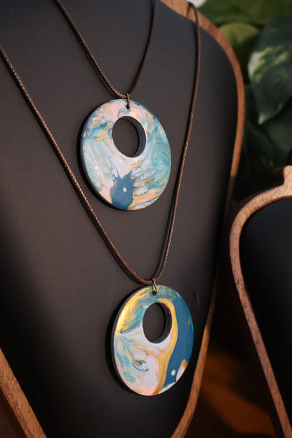 Ocean Mist Acrylic Pour Pendant Necklace