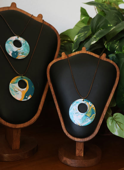 Ocean Mist Acrylic Pour Pendant Necklace