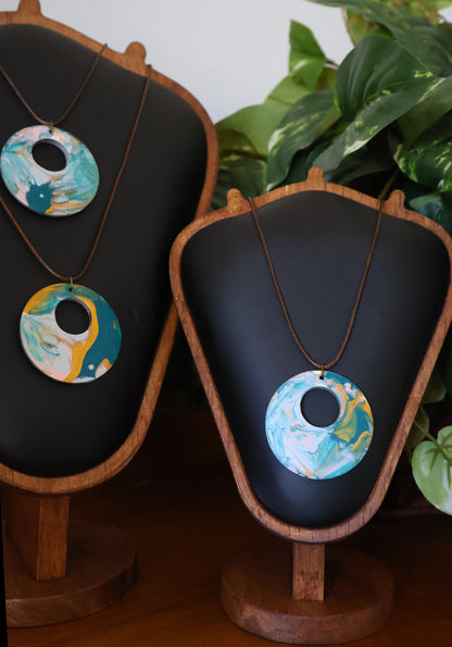 Ocean Mist Acrylic Pour Pendant Necklace