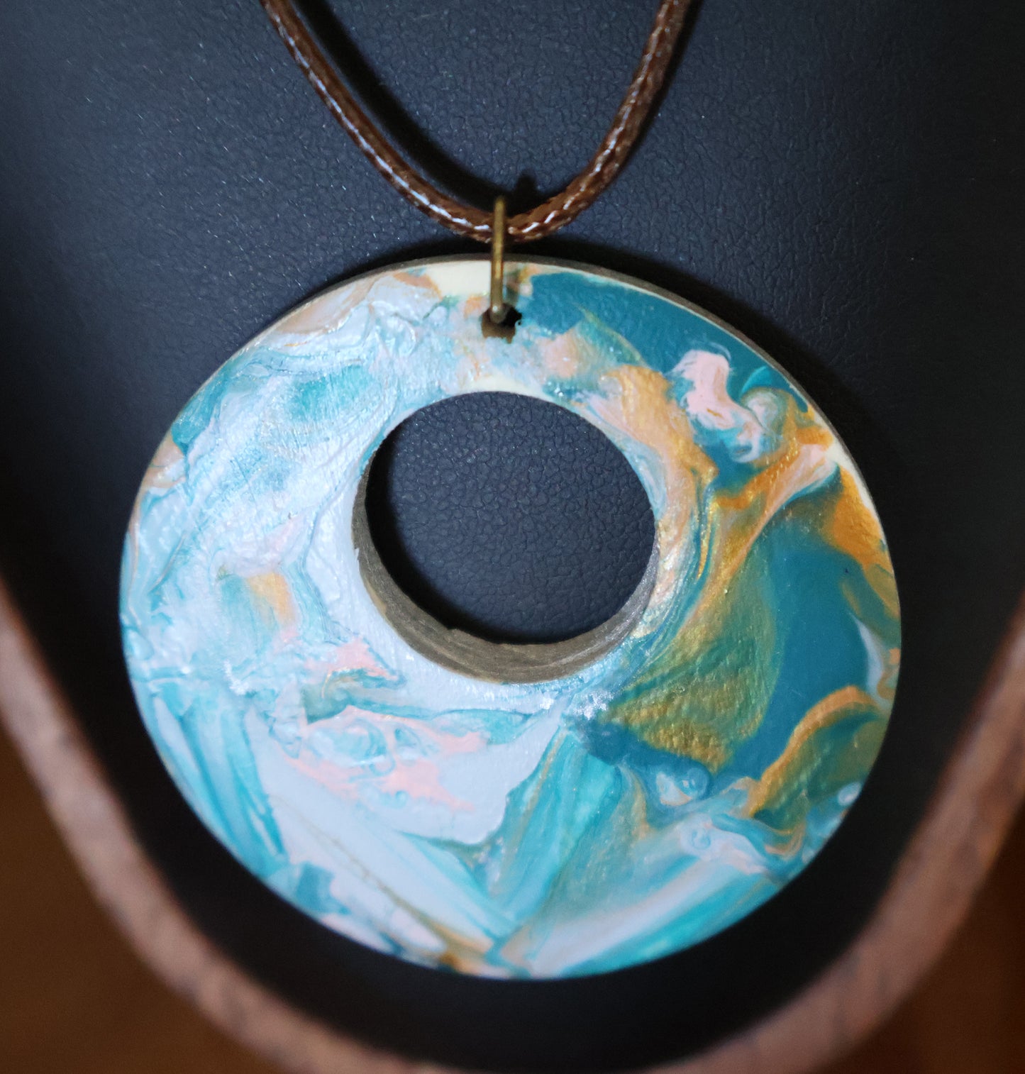 Ocean Mist Acrylic Pour Pendant Necklace