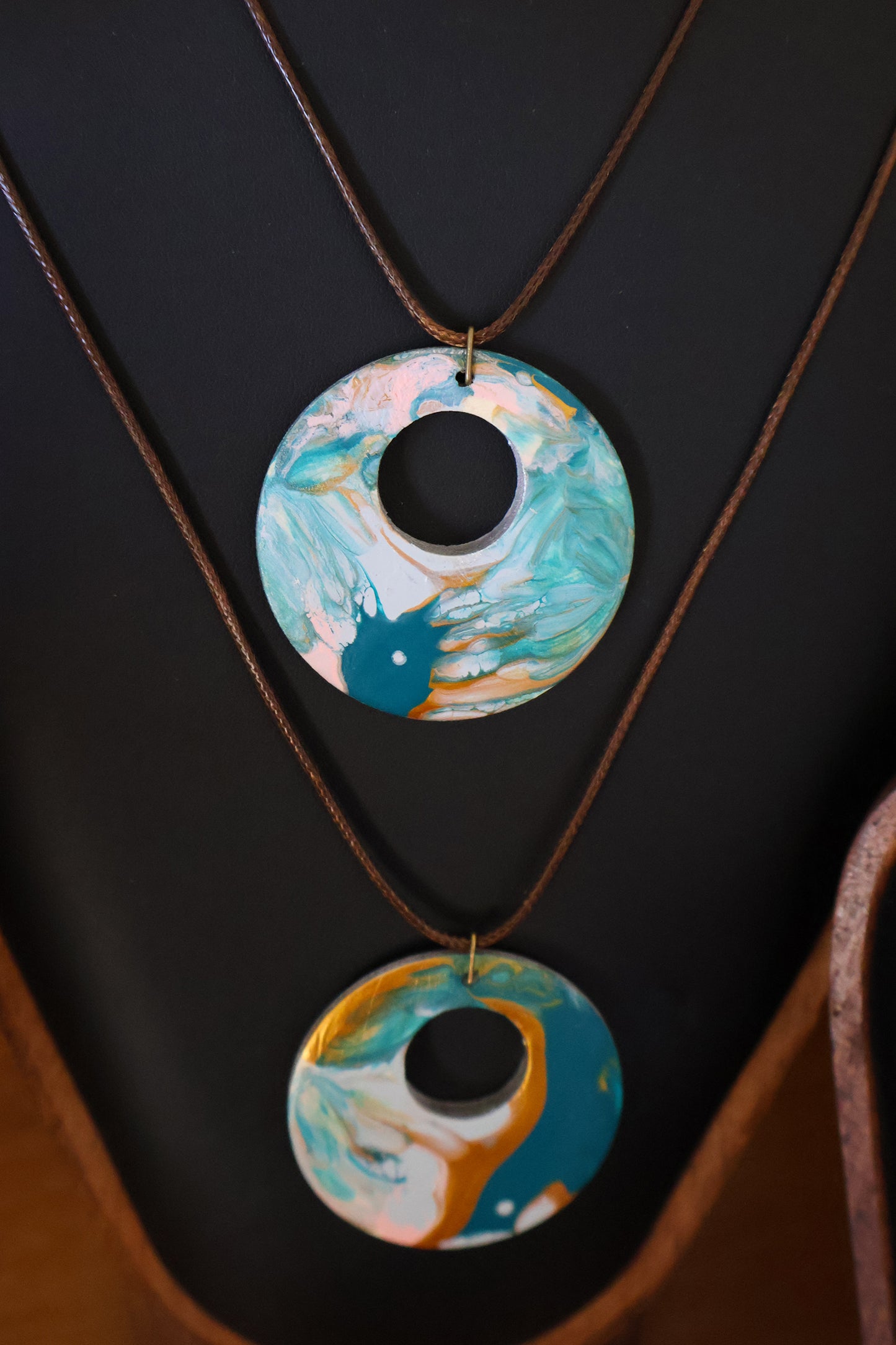 Ocean Mist Acrylic Pour Pendant Necklace