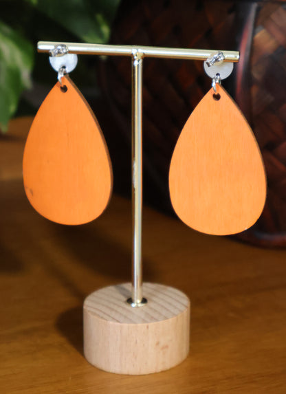Blue Silver Burnt Wood Teardrop Earrings
