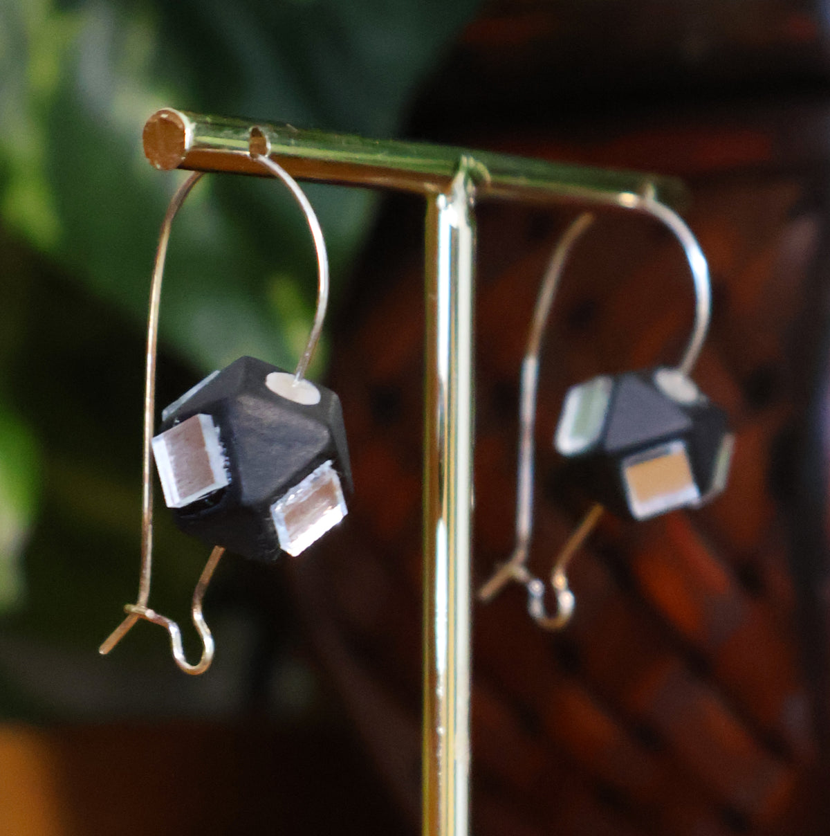 Black Mirror Work Dangle Earrings