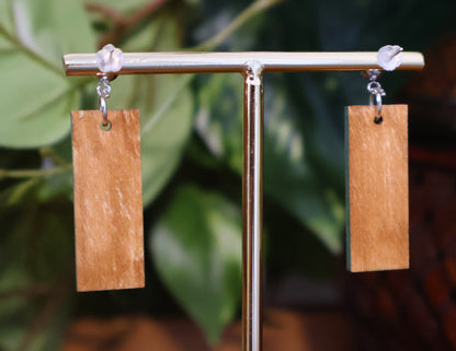 Burnt Wood Silver Green Rectangular Earrings