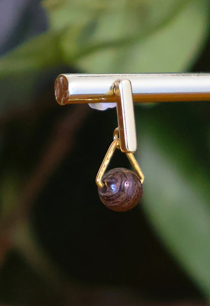 Small Gold and Wood Bead Stud Earrings