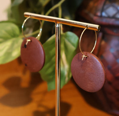 Gold & Teal Flowers Wood Hoop Earrings
