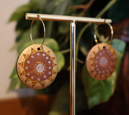 Gold & Silver Sunburst Wood Hoop Earrings