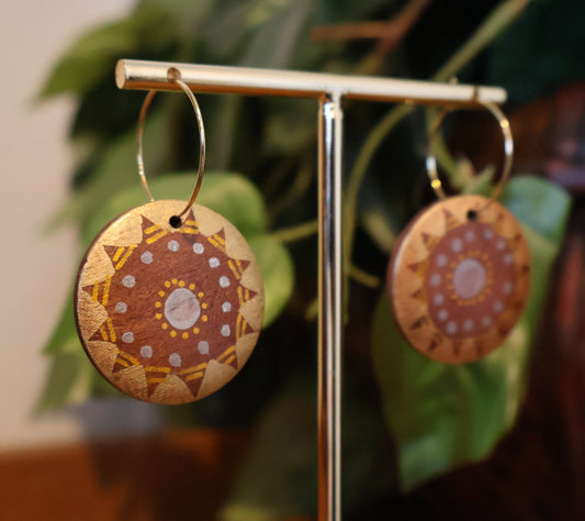 Gold & Silver Sunburst Wood Hoop Earrings