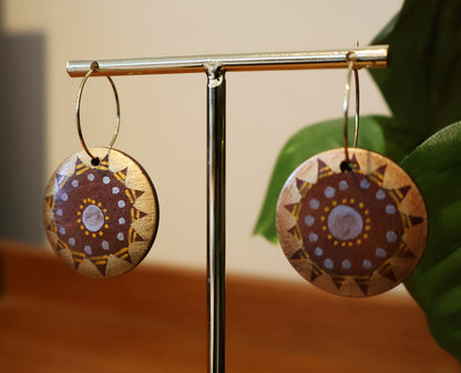 Gold & Silver Sunburst Wood Hoop Earrings
