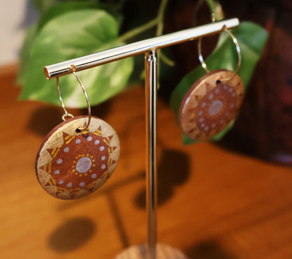 Gold & Silver Sunburst Wood Hoop Earrings