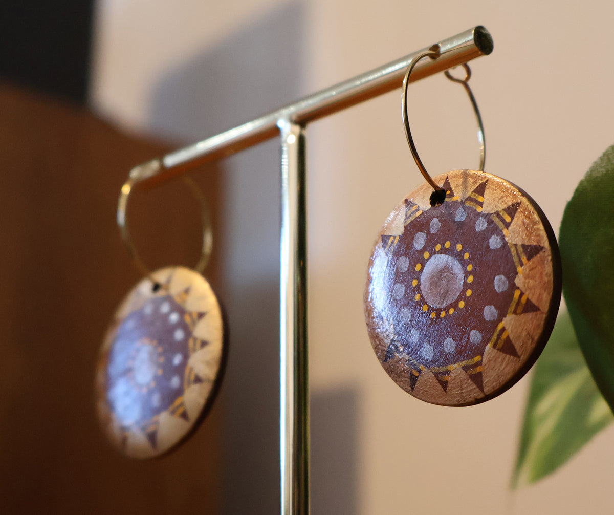 Gold & Silver Sunburst Wood Hoop Earrings