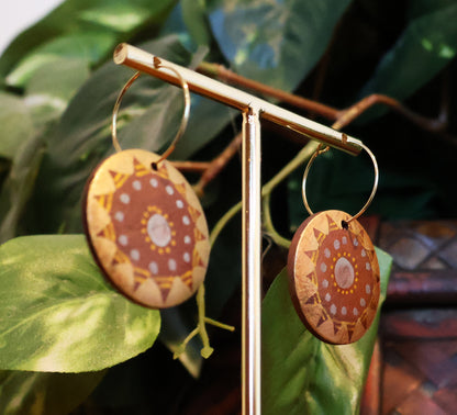 Gold & Silver Sunburst Wood Hoop Earrings