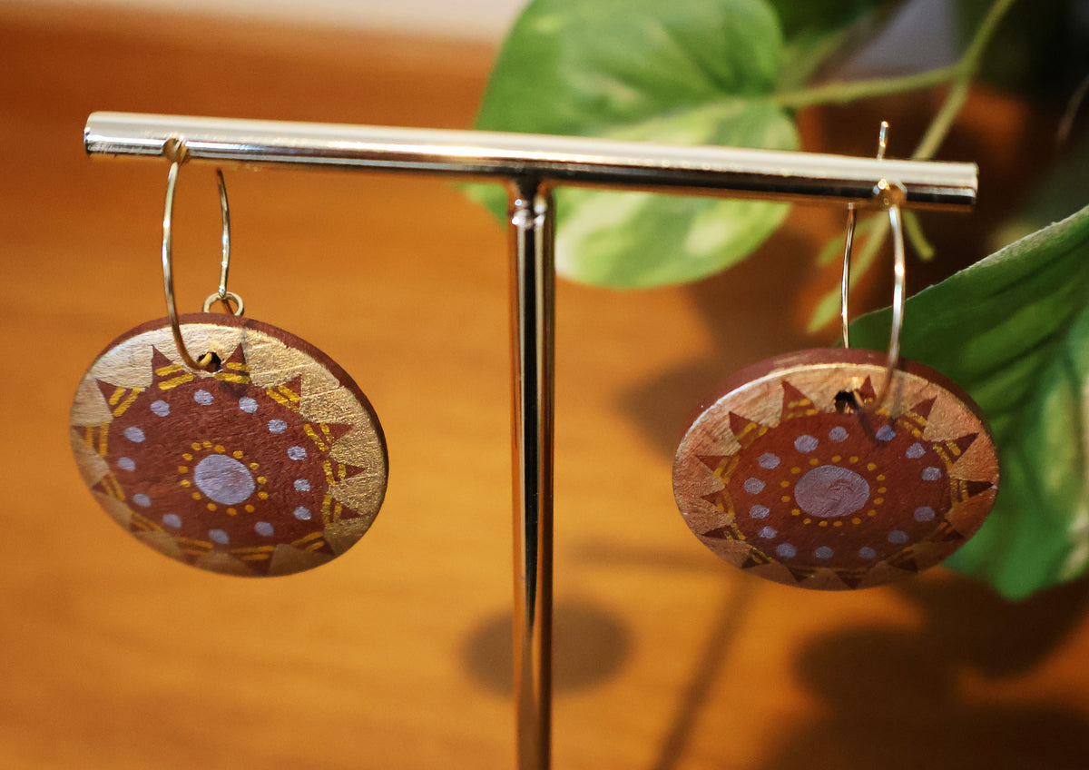 Gold & Silver Sunburst Wood Hoop Earrings