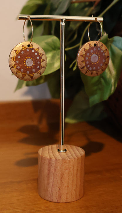 Gold & Silver Sunburst Wood Hoop Earrings