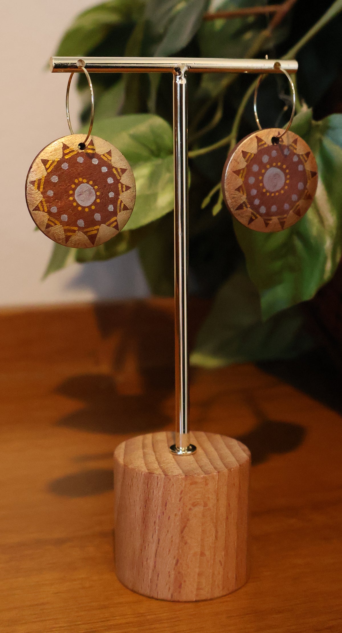 Gold & Silver Sunburst Wood Hoop Earrings