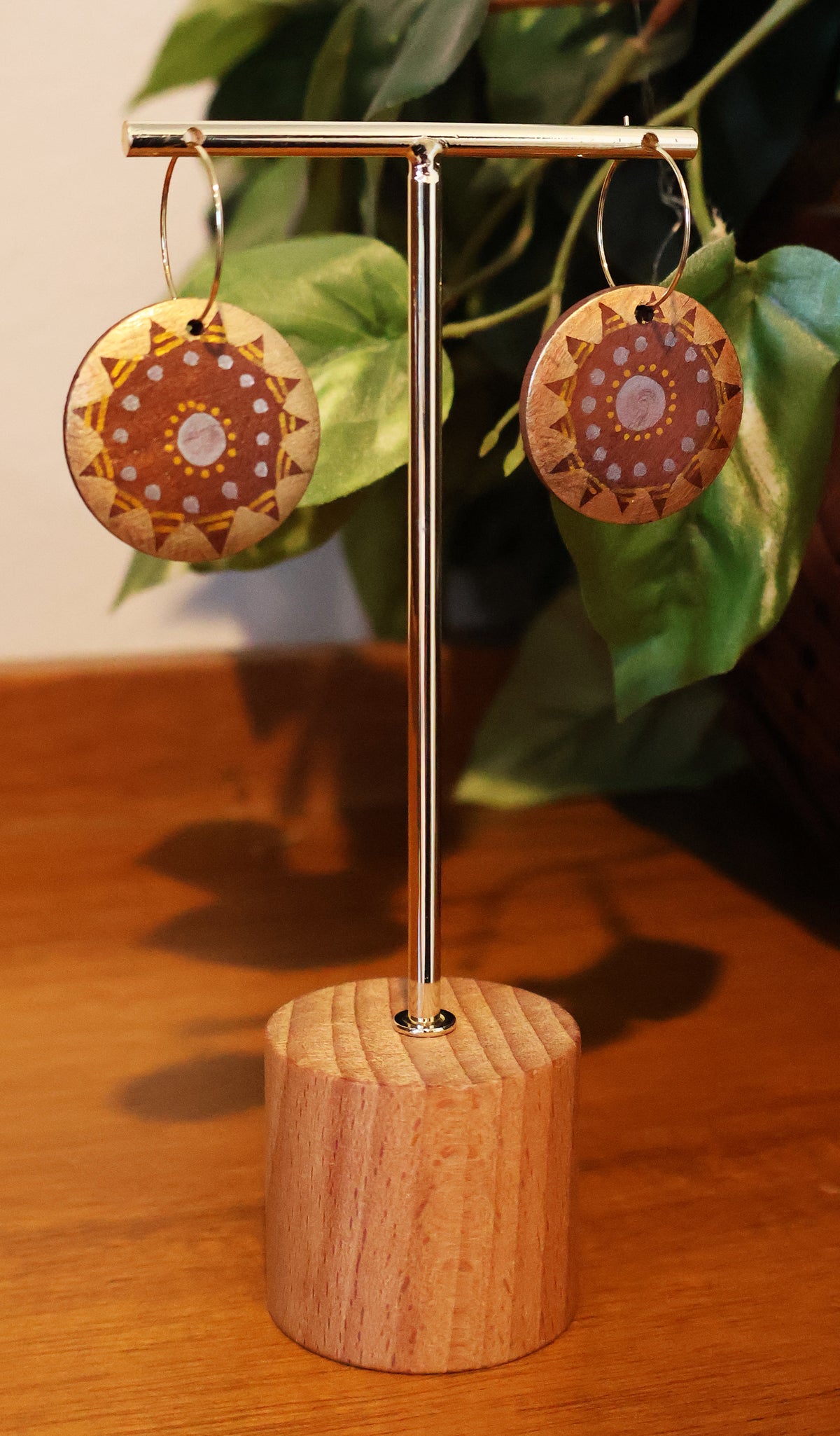 Gold & Silver Sunburst Wood Hoop Earrings
