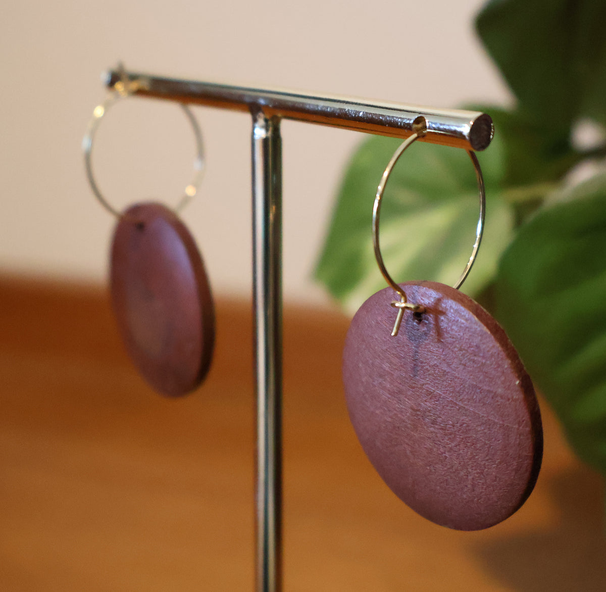 Gold & Silver Sunburst Wood Hoop Earrings