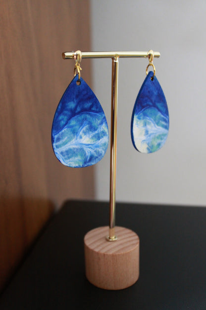 Blue Marbled Teardrop Earrings