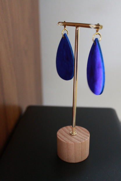 Blue Marbled Teardrop Earrings