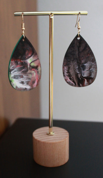 Red Marbled Teardrop Earrings