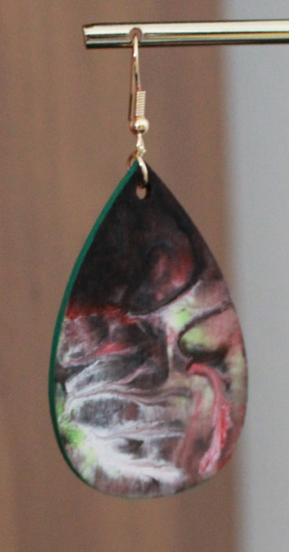 Red Marbled Teardrop Earrings