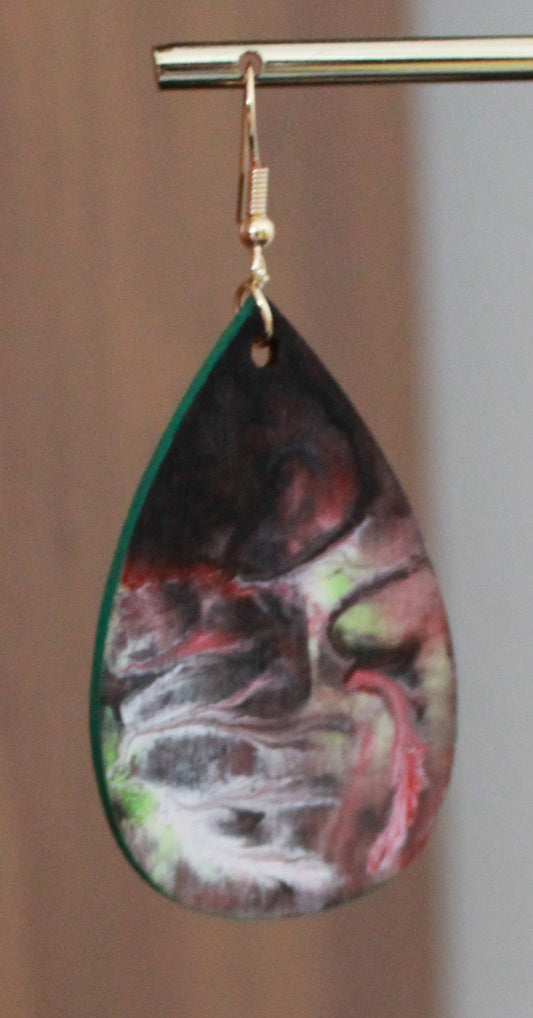 Red Marbled Teardrop Earrings
