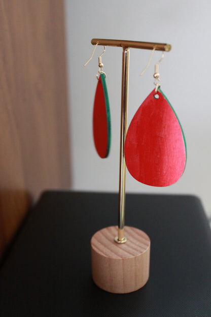 Red Marbled Teardrop Earrings