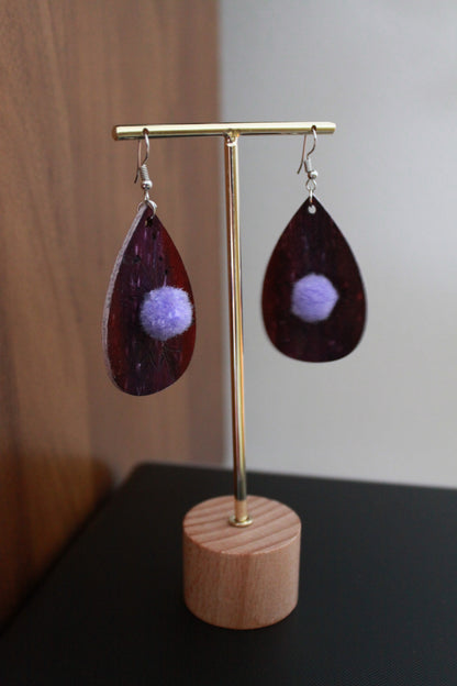 Purple with Lilac Pom Pom Teardrop Earrings