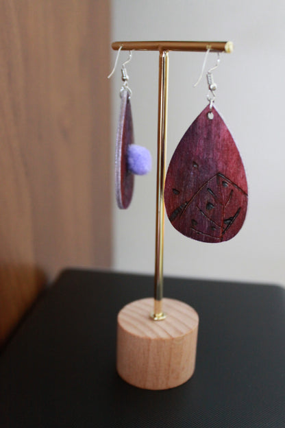 Purple with Lilac Pom Pom Teardrop Earrings