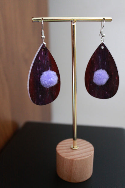 Purple with Lilac Pom Pom Teardrop Earrings
