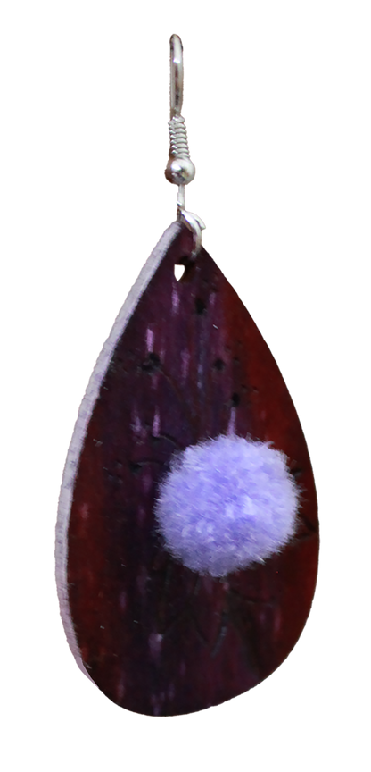 Purple with Lilac Pom Pom Teardrop Earrings