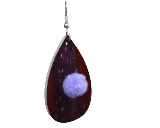 Purple with Lilac Pom Pom Teardrop Earrings