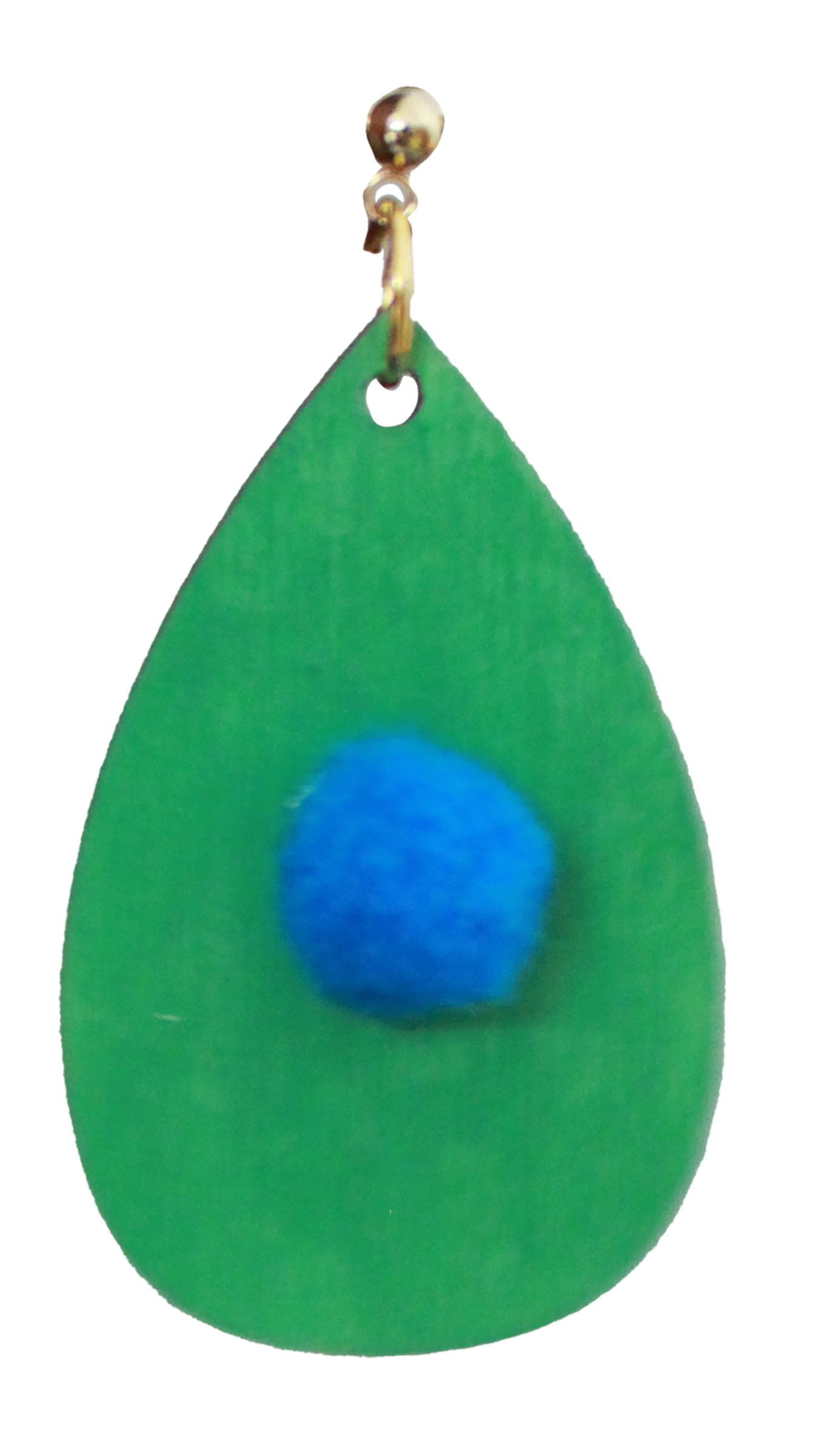 Green with Blue Pom Pom Teardrop Earrings