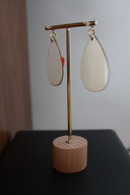 Green with Red Pom Pom Teardrop Earrings